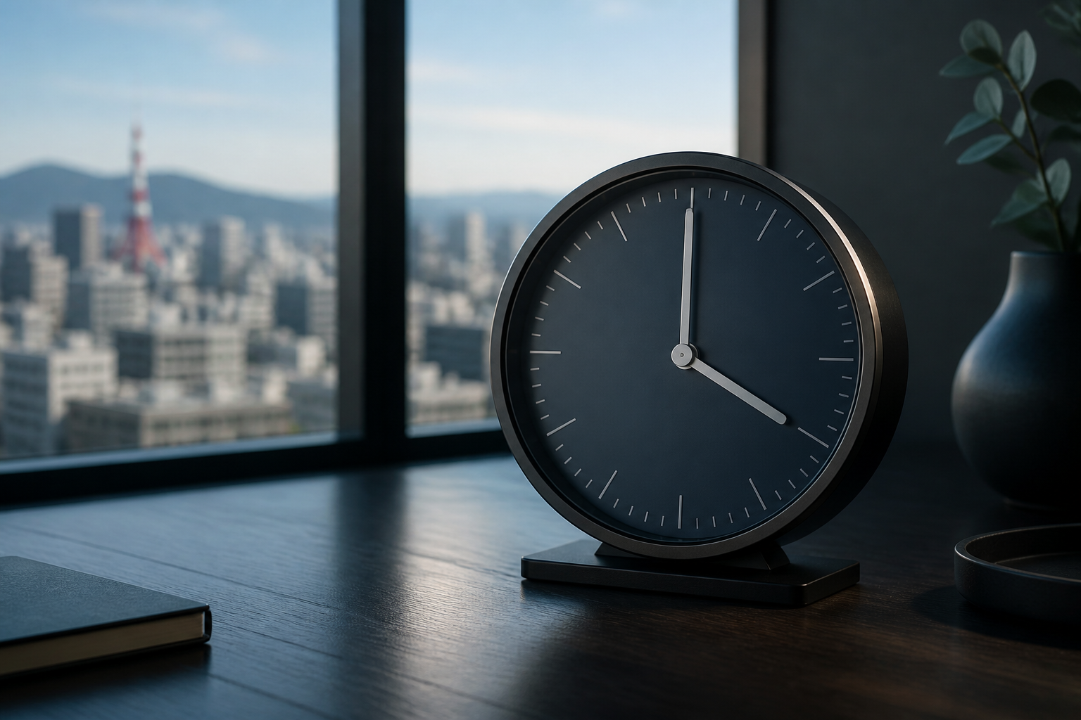 16時を示す机上の時計